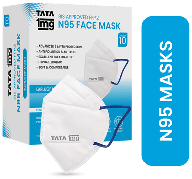 Tata 1mg BIS Approved FFP2 N95 Mask White - Ear Loop 5 Layer